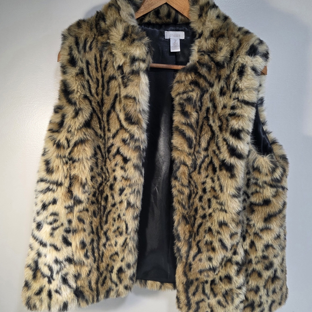 Chico's Leopard Faux Fur Vest in Tan and Black